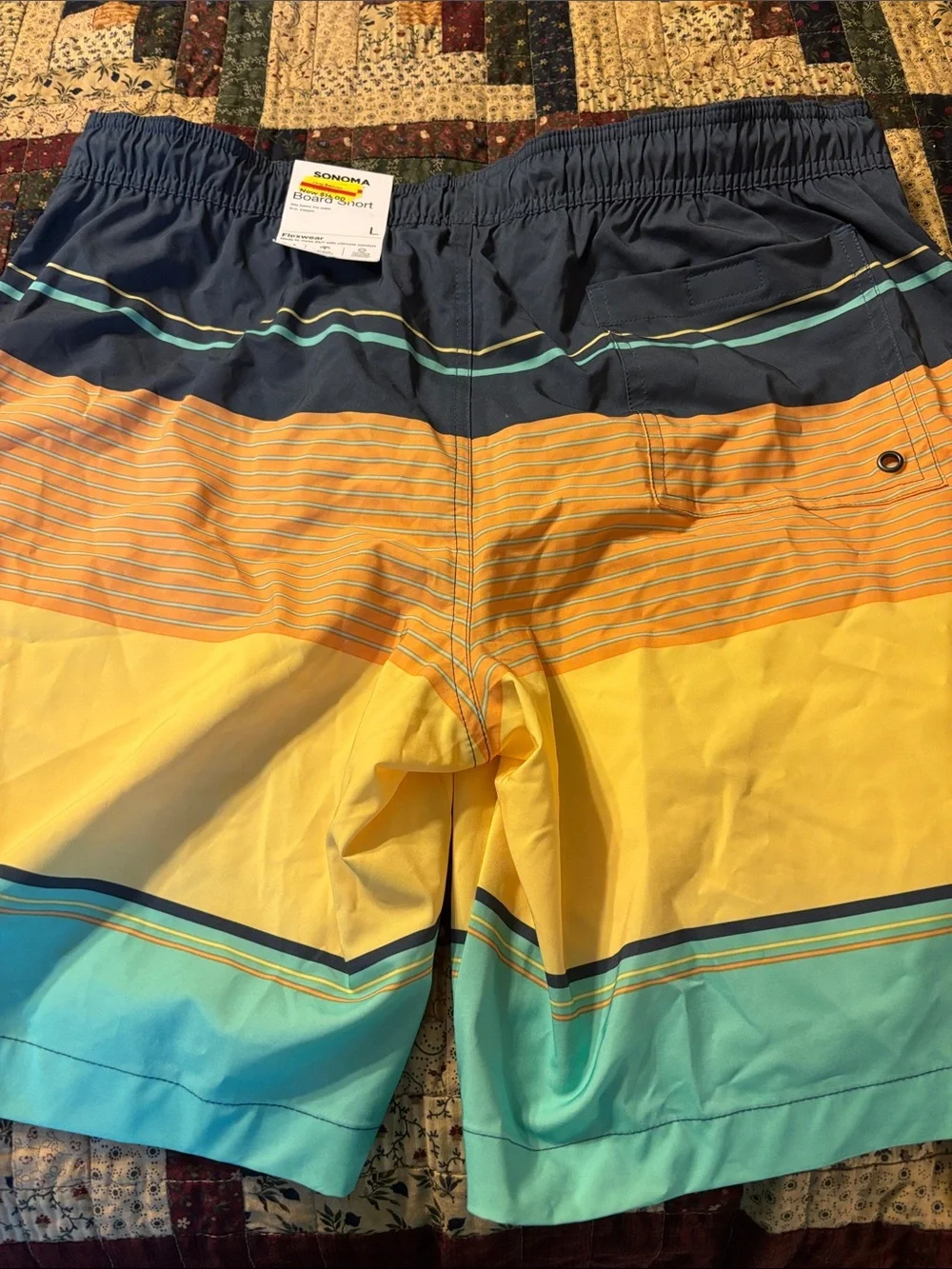 Sonoma Yellow, Teal & Navy Striped Swim Board Shorts